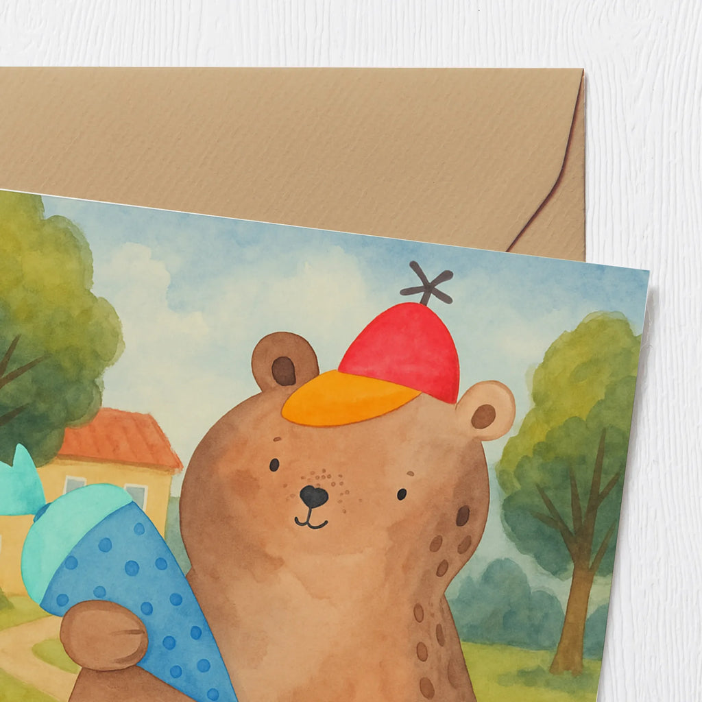 Deluxe Karte Bär Schultüte Design Klappkarte, Hochwertige Grußkarte, Geburtstagskarte, Hochzeitskarte, Karte, Hochwertige Klappkarte, Einladungskarte, Glückwunschkarte, Grußkarte, Bär, Teddy, Teddybär, Schulbeginn, Erster Schultag Geschenk, Schulanfang, Grundschule, Einschulung Geschenk, Schule Geschenk, Bär Motiv, Schultüte