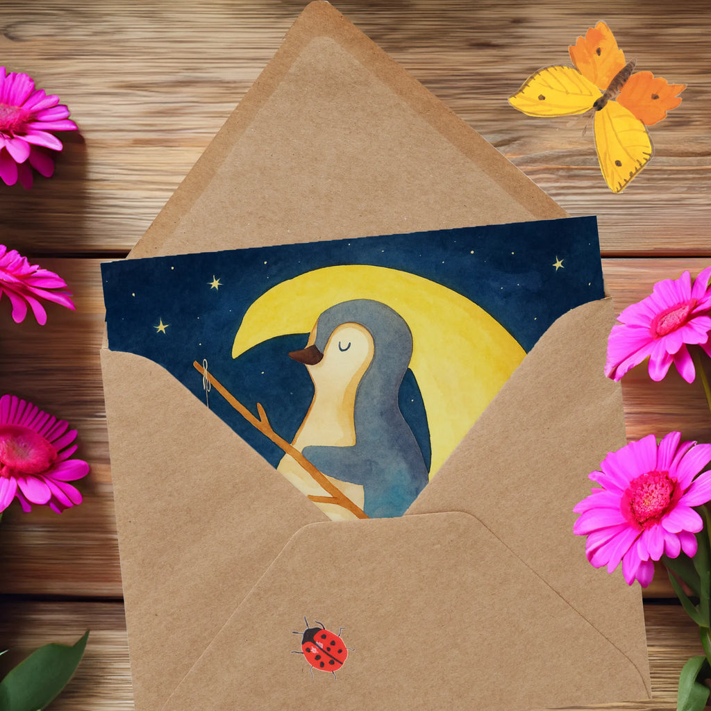 Deluxe Card Penguin moon Design Karte, Grußkarte, Klappkarte, Einladungskarte, Glückwunschkarte, Hochzeitskarte, Geburtstagskarte, Hochwertige Grußkarte, Hochwertige Klappkarte, Pinguin, Pinguine, Spruch, schlafen, Nachtruhe, Einschlafen, Schlafzimmer, Schlafstörungen, Gästezimmer