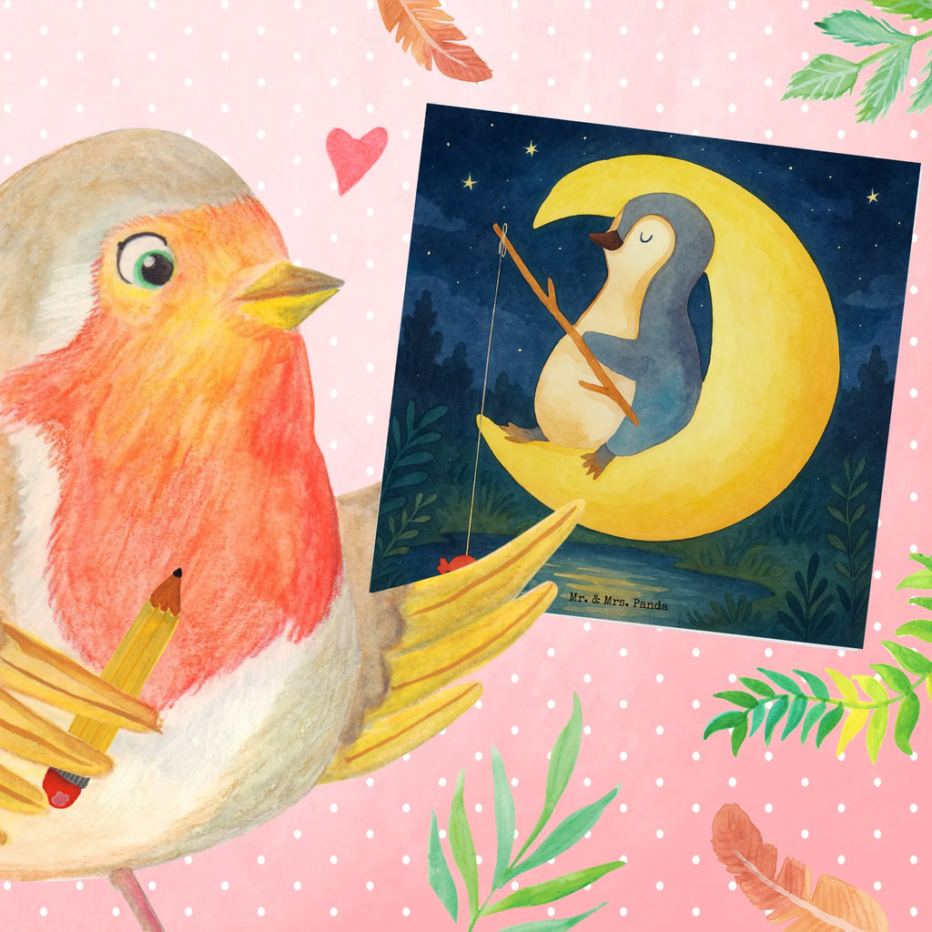 Deluxe Card Penguin moon Design Karte, Grußkarte, Klappkarte, Einladungskarte, Glückwunschkarte, Hochzeitskarte, Geburtstagskarte, Hochwertige Grußkarte, Hochwertige Klappkarte, Pinguin, Pinguine, Spruch, schlafen, Nachtruhe, Einschlafen, Schlafzimmer, Schlafstörungen, Gästezimmer