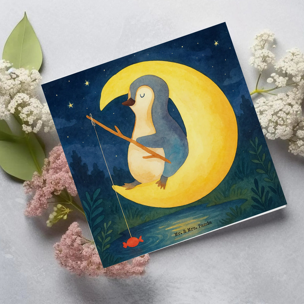 Deluxe Card Penguin moon Design Karte, Grußkarte, Klappkarte, Einladungskarte, Glückwunschkarte, Hochzeitskarte, Geburtstagskarte, Hochwertige Grußkarte, Hochwertige Klappkarte, Pinguin, Pinguine, Spruch, schlafen, Nachtruhe, Einschlafen, Schlafzimmer, Schlafstörungen, Gästezimmer