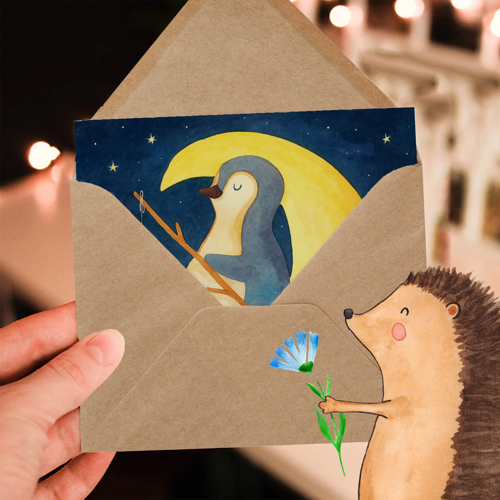 Deluxe Card Penguin moon Design Karte, Grußkarte, Klappkarte, Einladungskarte, Glückwunschkarte, Hochzeitskarte, Geburtstagskarte, Hochwertige Grußkarte, Hochwertige Klappkarte, Pinguin, Pinguine, Spruch, schlafen, Nachtruhe, Einschlafen, Schlafzimmer, Schlafstörungen, Gästezimmer