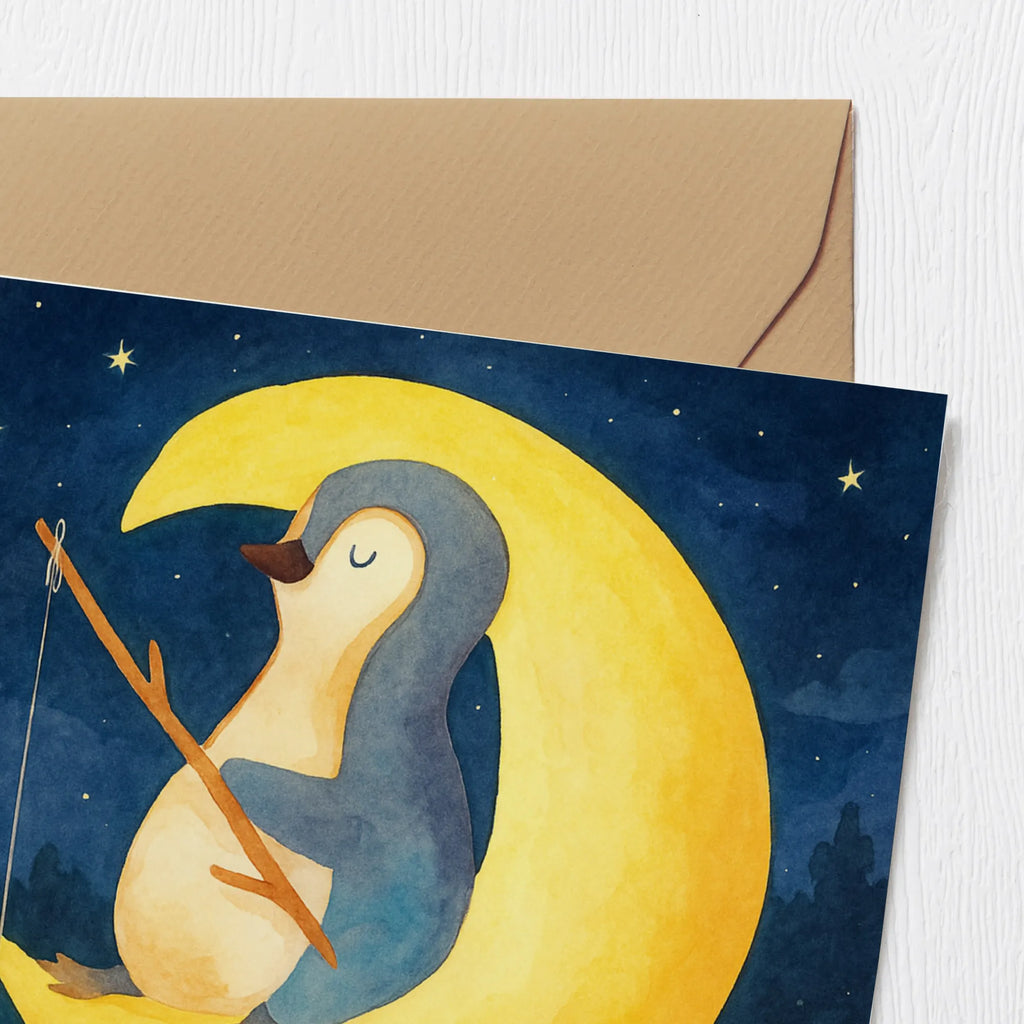Deluxe Card Penguin moon Design Karte, Grußkarte, Klappkarte, Einladungskarte, Glückwunschkarte, Hochzeitskarte, Geburtstagskarte, Hochwertige Grußkarte, Hochwertige Klappkarte, Pinguin, Pinguine, Spruch, schlafen, Nachtruhe, Einschlafen, Schlafzimmer, Schlafstörungen, Gästezimmer