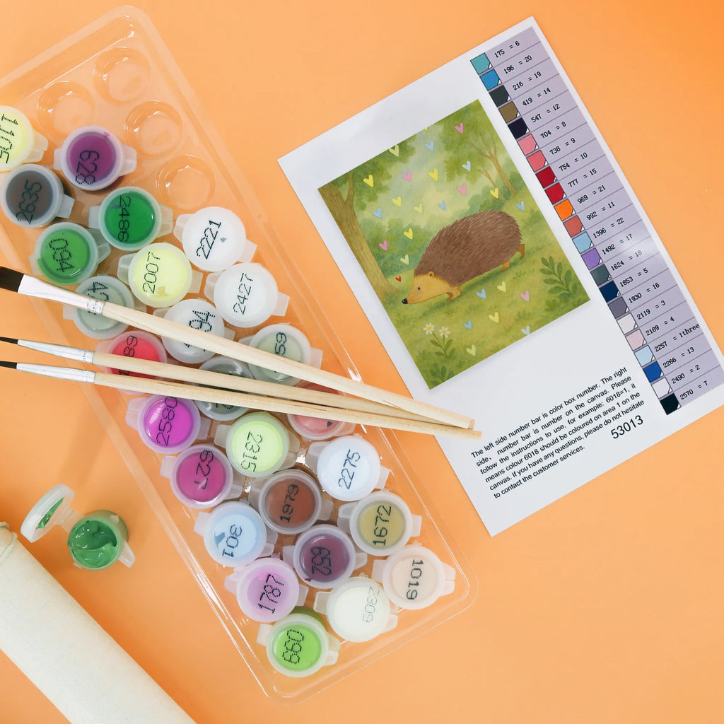 Malen nach Zahlen Igel Herzen Design DIY, Baseln, Kreativität, Kunstwerk, Bastelidee, Malen nach Zahlen, Ausmalbild, Malen, Künstler, Tiermotive, Gute Laune, lustige Sprüche, Tiere, Herz, Kuss, Herzen, Liebe, Vertrauen, Leben, Igel