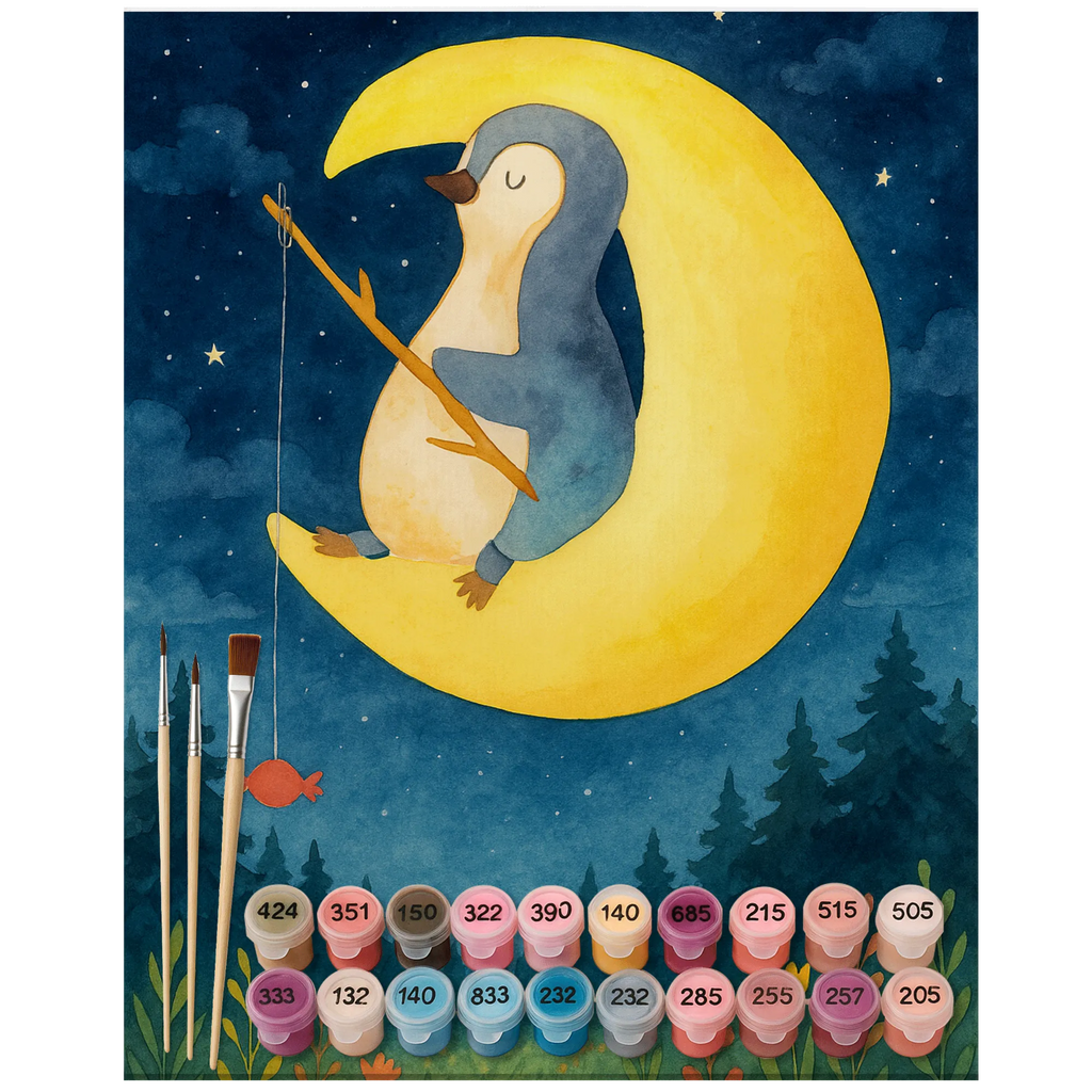 Malen nach Zahlen Pinguin Mond Design Malen nach Zahlen, Malen, Baseln, Kreativität, Künstler, Ausmalbild, Kunstwerk, DIY, Bastelidee, Pinguin, Pinguine, Gästezimmer, Schlafzimmer, schlafen, Nachtruhe, Schlafstörungen, Spruch, Einschlafen