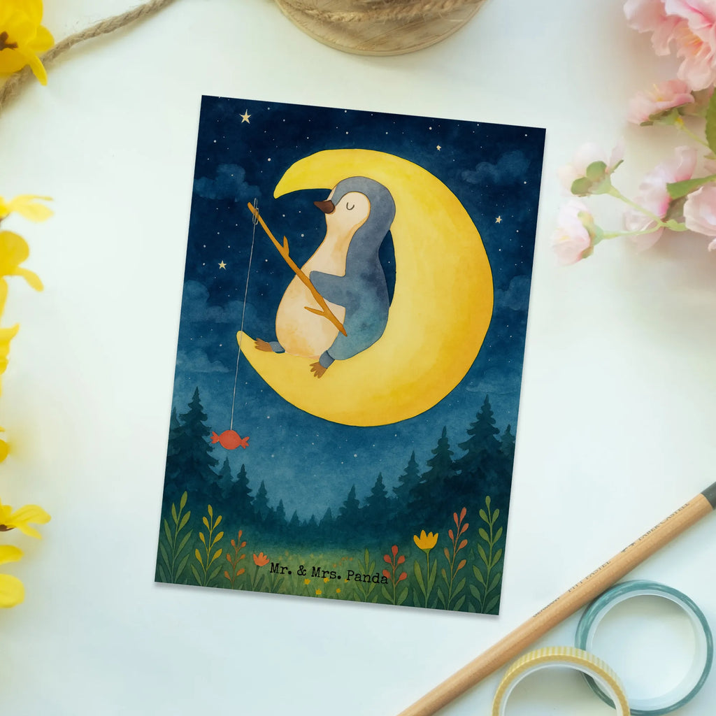 Postcard Penguin moon Design North Pole, Penguins, night's rest, bedroom, insomnia, sleep, saying, guest room, falling asleep, penguins