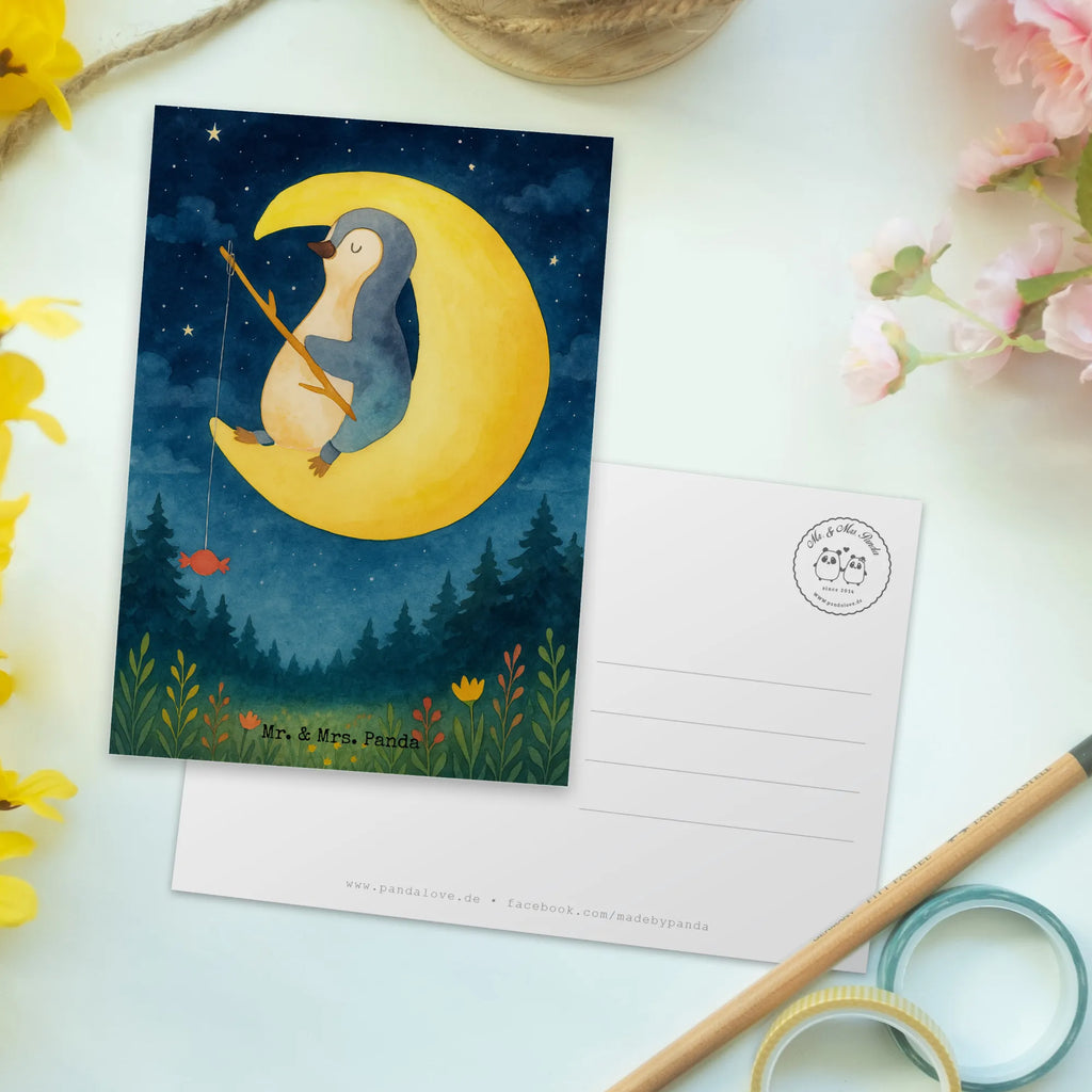 Postcard Penguin moon Design North Pole, Penguins, night's rest, bedroom, insomnia, sleep, saying, guest room, falling asleep, penguins