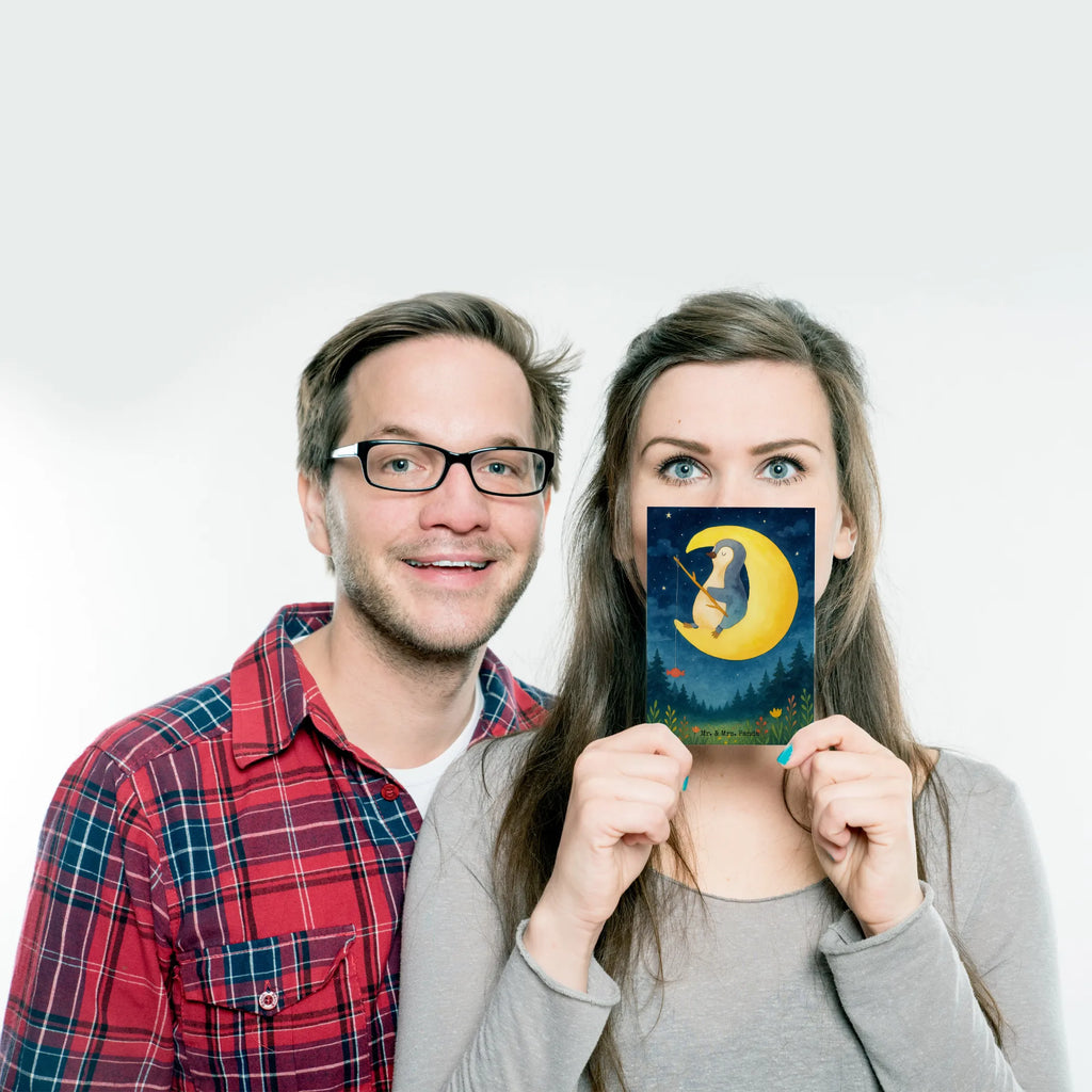 Postcard Penguin moon Design North Pole, Penguins, night's rest, bedroom, insomnia, sleep, saying, guest room, falling asleep, penguins