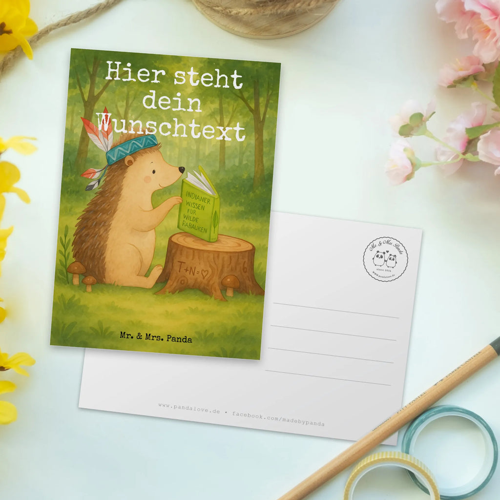 Personalised postcard Hedgehog feather headdress Design Ansichtskarte mit Namen, Einladung mit Wunschtext, Grußkarte mit Namen, Postkarte bedrucken, Geschenkkarte mit Namen, Ansichtskarte mit Wunschtext, Grußkarte mit Wunschtext, Postkarte personalisierbar, Postkarte mit Namen, Einladung mit Namen, Postkarte mit Wunschtext, Karte mit Wunschtext, Geschenkkarte mit Wunschtext, Karte mit Namen, Waldtiere, Tiere, Indianer, Igel, Camping, Lagerfeuer, Abenteuer