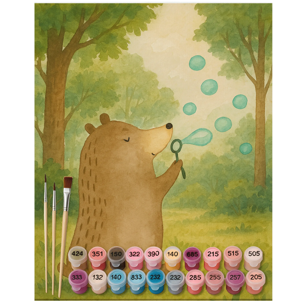Paint by Numbers bear soap bubbles Design Kunstwerk, Malen nach Zahlen, Ausmalbild, Bär, Teddy, Teddybär, Seifenblasen Bär Lustig Sein Glücklich Traurig Happy