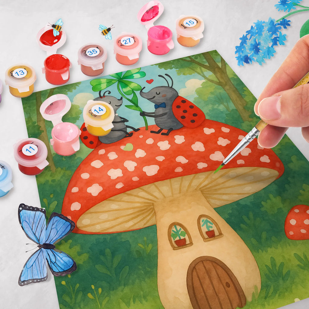 Malowanie według numerów biedronka Muchomor Design DIY, Künstler, Kunstwerk, Malen, Malen nach Zahlen, Bastelidee, Kreativität, Ausmalbild, Baseln, Tiermotive, Gute Laune, lustige Sprüche, Tiere, zuhause, Haus, Fliegenpilz, Wohnung, Fleigenpilzhaus, Marienkäfer