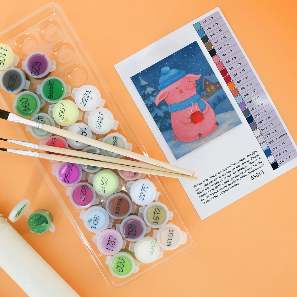 Malowanie według numerów świnia grzane wino Design DIY, Baseln, Kunstwerk, Malen, Künstler, Bastelidee, Ausmalbild, Malen nach Zahlen, Kreativität, Winter, Weihnachten, Weihnachtsdeko, Nikolaus, Advent, Heiligabend, Wintermotiv, Weihnachtsmarkt, Punsch, Glühschwein, Glühwein