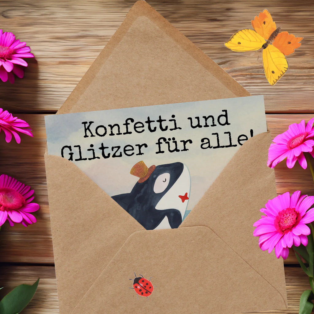 Deluxe Karte Orca Zylinder Design Karte, Grußkarte, Klappkarte, Einladungskarte, Glückwunschkarte, Hochzeitskarte, Geburtstagskarte, Hochwertige Grußkarte, Hochwertige Klappkarte, Meerestiere, Meer, Urlaub, Narwal, Glitter, Konfetti, Glitzer, Geburtstag, Feier, Fete, Fest, Glückwunsch, Orca