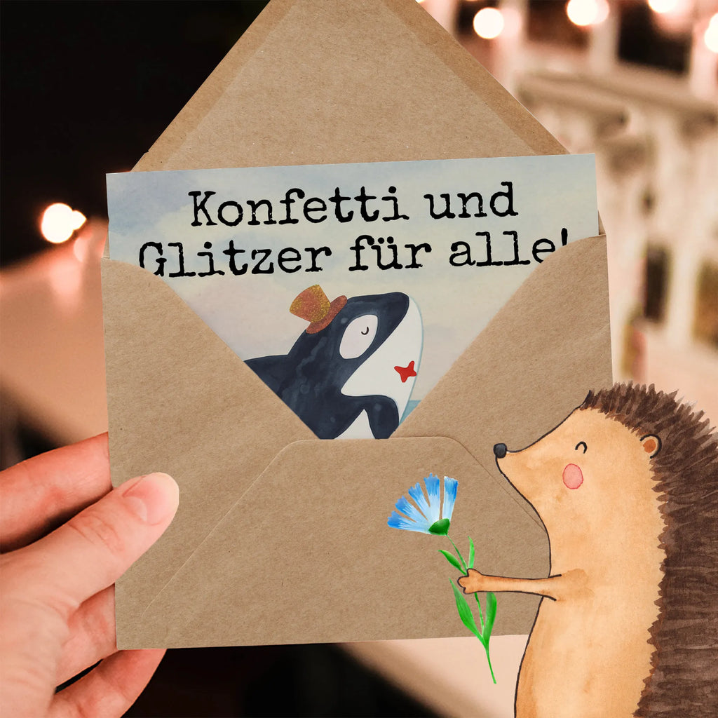 Deluxe Karte Orca Zylinder Design Karte, Grußkarte, Klappkarte, Einladungskarte, Glückwunschkarte, Hochzeitskarte, Geburtstagskarte, Hochwertige Grußkarte, Hochwertige Klappkarte, Meerestiere, Meer, Urlaub, Narwal, Glitter, Konfetti, Glitzer, Geburtstag, Feier, Fete, Fest, Glückwunsch, Orca