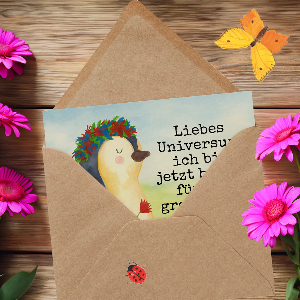 Deluxe Karte Pinguin Blumen Design Karte, Grußkarte, Klappkarte, Einladungskarte, Glückwunschkarte, Hochzeitskarte, Geburtstagskarte, Hochwertige Grußkarte, Hochwertige Klappkarte, Pinguin, Pinguine, Blumenkranz, Universum, Leben, Wünsche, Ziele, Lebensziele, Motivation, Lebenslust, Liebeskummer, Geschenkidee