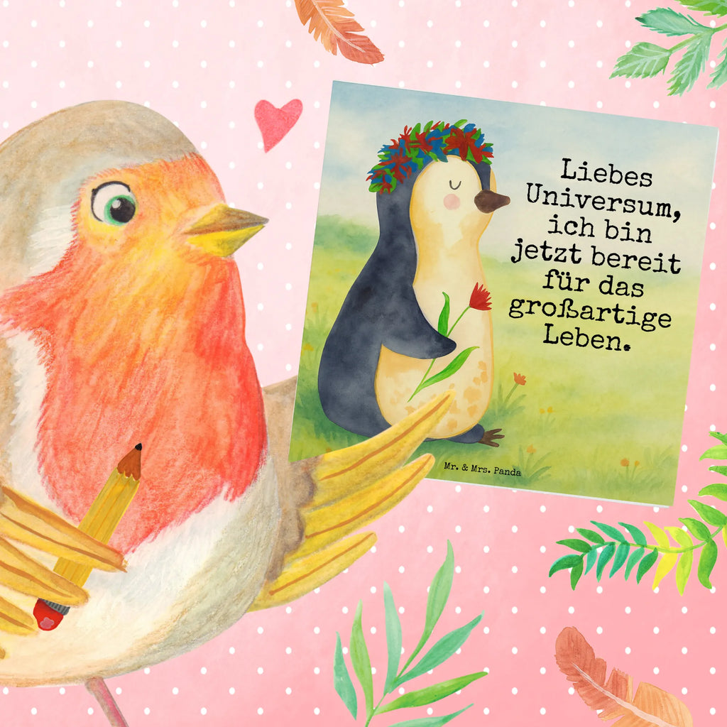 Deluxe Karte Pinguin Blumen Design Karte, Grußkarte, Klappkarte, Einladungskarte, Glückwunschkarte, Hochzeitskarte, Geburtstagskarte, Hochwertige Grußkarte, Hochwertige Klappkarte, Pinguin, Pinguine, Blumenkranz, Universum, Leben, Wünsche, Ziele, Lebensziele, Motivation, Lebenslust, Liebeskummer, Geschenkidee