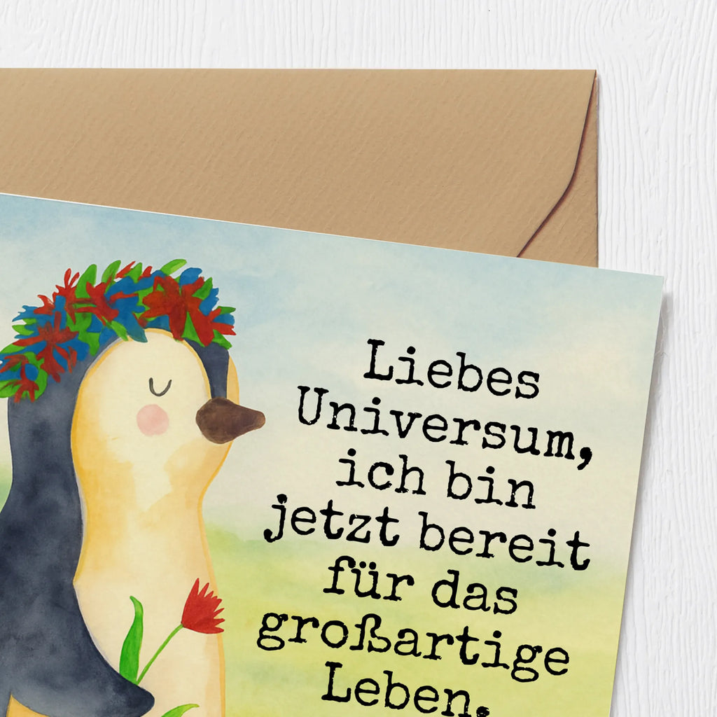 Deluxe Karte Pinguin Blumen Design Karte, Grußkarte, Klappkarte, Einladungskarte, Glückwunschkarte, Hochzeitskarte, Geburtstagskarte, Hochwertige Grußkarte, Hochwertige Klappkarte, Pinguin, Pinguine, Blumenkranz, Universum, Leben, Wünsche, Ziele, Lebensziele, Motivation, Lebenslust, Liebeskummer, Geschenkidee