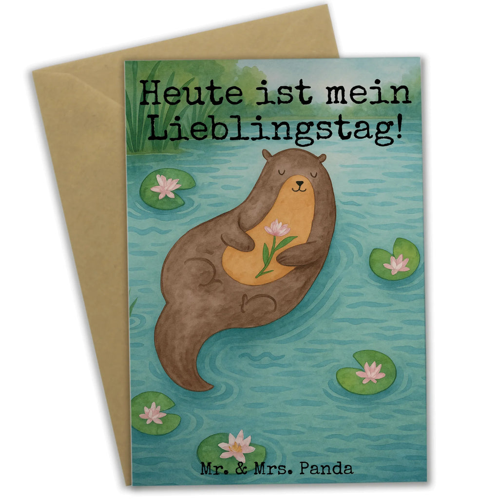 Grußkarte Otter Seerose Design Grußkarte, Klappkarte, Einladungskarte, Glückwunschkarte, Hochzeitskarte, Geburtstagskarte, Karte, Ansichtskarten, Otter, Fischotter, Seeotter, Otter Seeotter See Otter