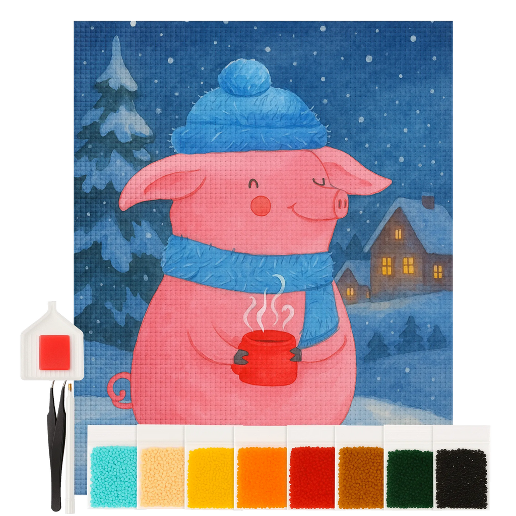 Diamond Painting Pig Mulled wine Design Winter, Christmas, Christmas time, snow, mulled pig, Christmas market, punch, mulled wine