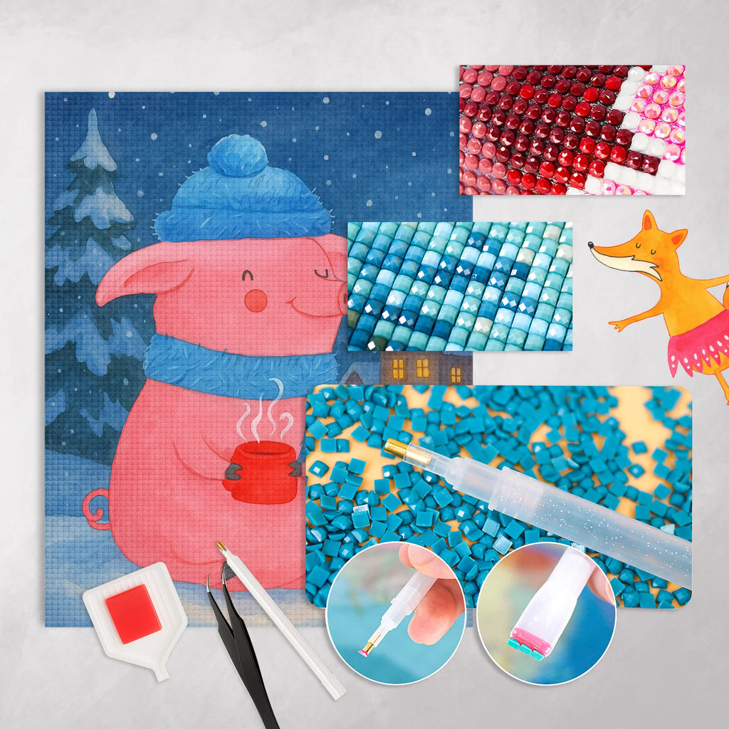 Diamond Painting Pig Mulled wine Design Winter, Christmas, Christmas time, snow, mulled pig, Christmas market, punch, mulled wine