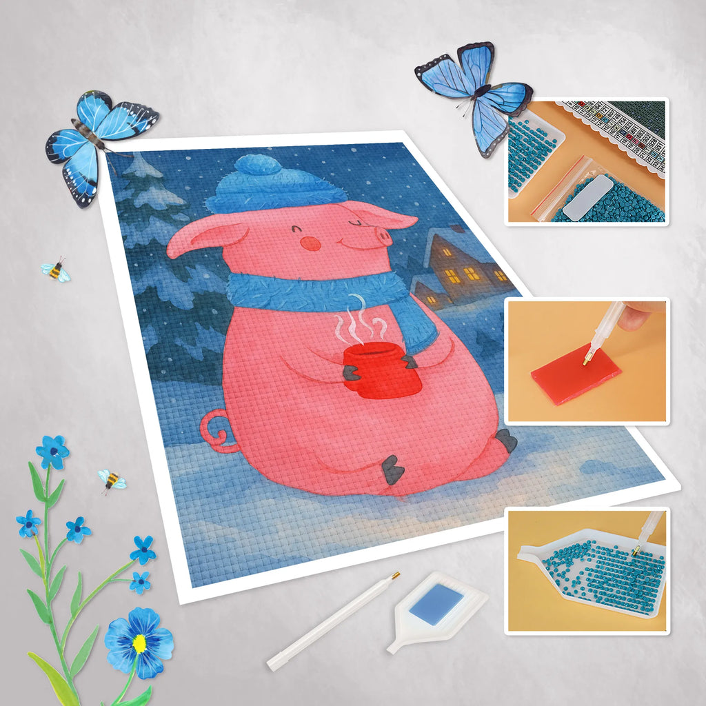 Diamond Painting Pig Mulled wine Design Winter, Christmas, Christmas time, snow, mulled pig, Christmas market, punch, mulled wine