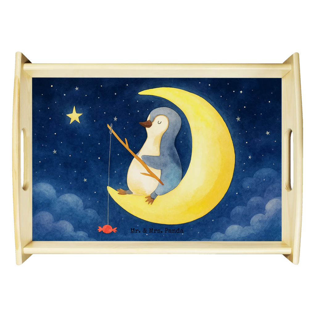 Serviertablett Pinguin Mond Design Serviertablett, Tablett, Holztablett, Küchentablett, Dekotablett, Frühstückstablett, Pinguin, Pinguine, Spruch, schlafen, Nachtruhe, Einschlafen, Schlafzimmer, Schlafstörungen, Gästezimmer