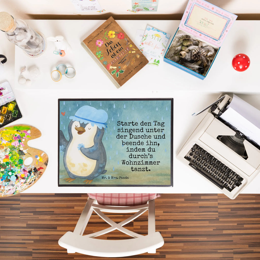 Podkładka na biurko Pingwin Prysznic Design Schreibtisch Unterlagen, Bürobedarf, Schreibtischauflage, Schreibwaren, Schreibtischunterlage Groß, Schreibunterlage, Büroartikel, Pinguin, Lebensmotto, Dusche, glücklich sein, Neuanfang, duschen, Neustart, Pinguine, Motivation