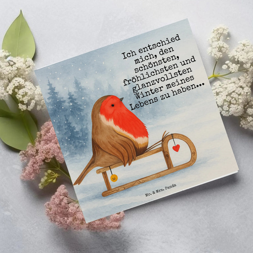 Deluxe Karte Rotkehlchen Schlitten Design Karte, Grußkarte, Klappkarte, Einladungskarte, Glückwunschkarte, Hochzeitskarte, Geburtstagskarte, Hochwertige Grußkarte, Hochwertige Klappkarte, Winter, Weihnachten, Weihnachtsdeko, Nikolaus, Advent, Heiligabend, Wintermotiv, Schlitten, Vogel