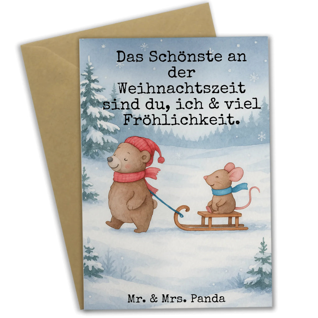 Grußkarte Bär und Maus Schlitten Design Grußkarte, Klappkarte, Einladungskarte, Glückwunschkarte, Hochzeitskarte, Geburtstagskarte, Karte, Ansichtskarten, Winter, Weihnachten, Weihnachtsdeko, Nikolaus, Advent, Heiligabend, Wintermotiv