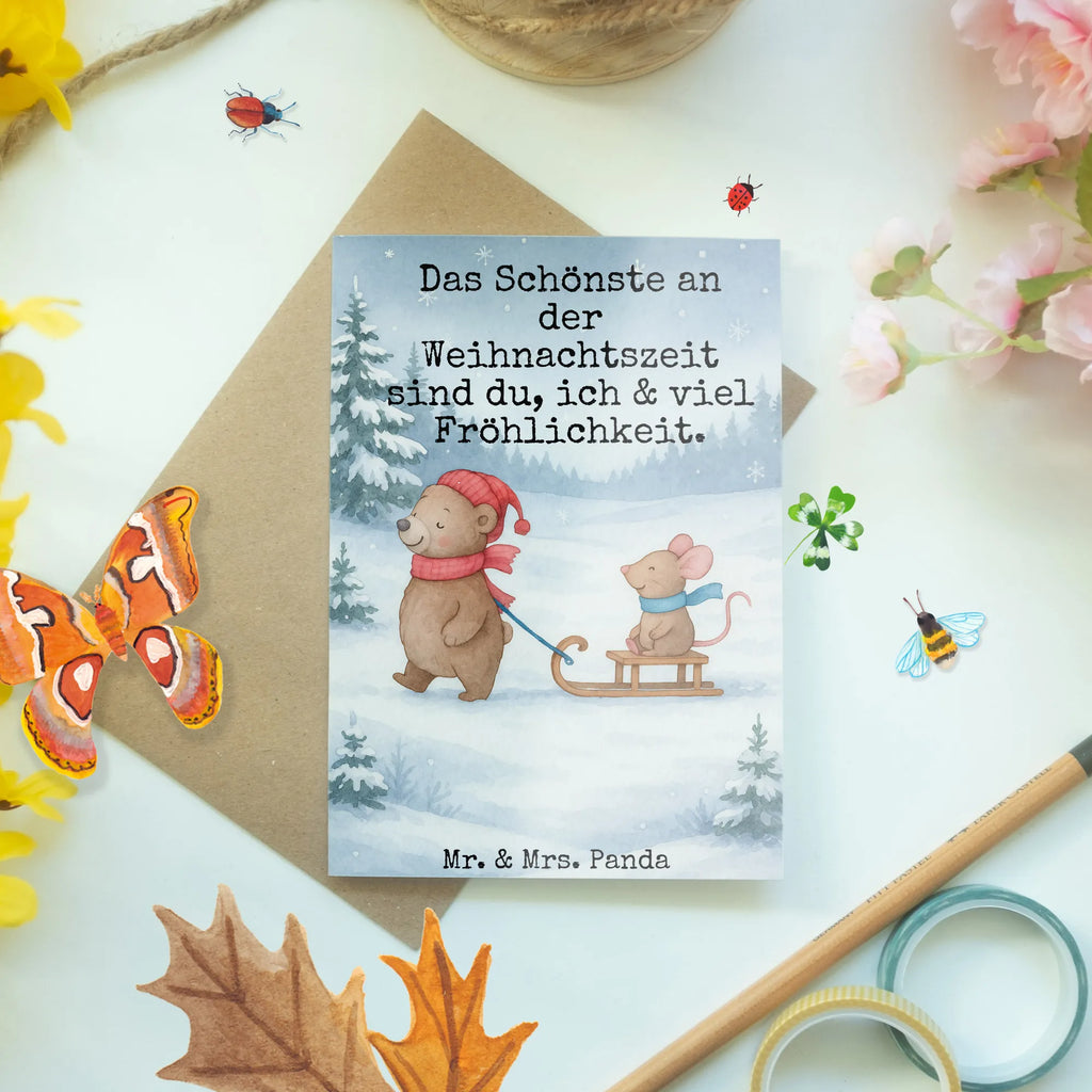 Grußkarte Bär und Maus Schlitten Design Grußkarte, Klappkarte, Einladungskarte, Glückwunschkarte, Hochzeitskarte, Geburtstagskarte, Karte, Ansichtskarten, Winter, Weihnachten, Weihnachtsdeko, Nikolaus, Advent, Heiligabend, Wintermotiv