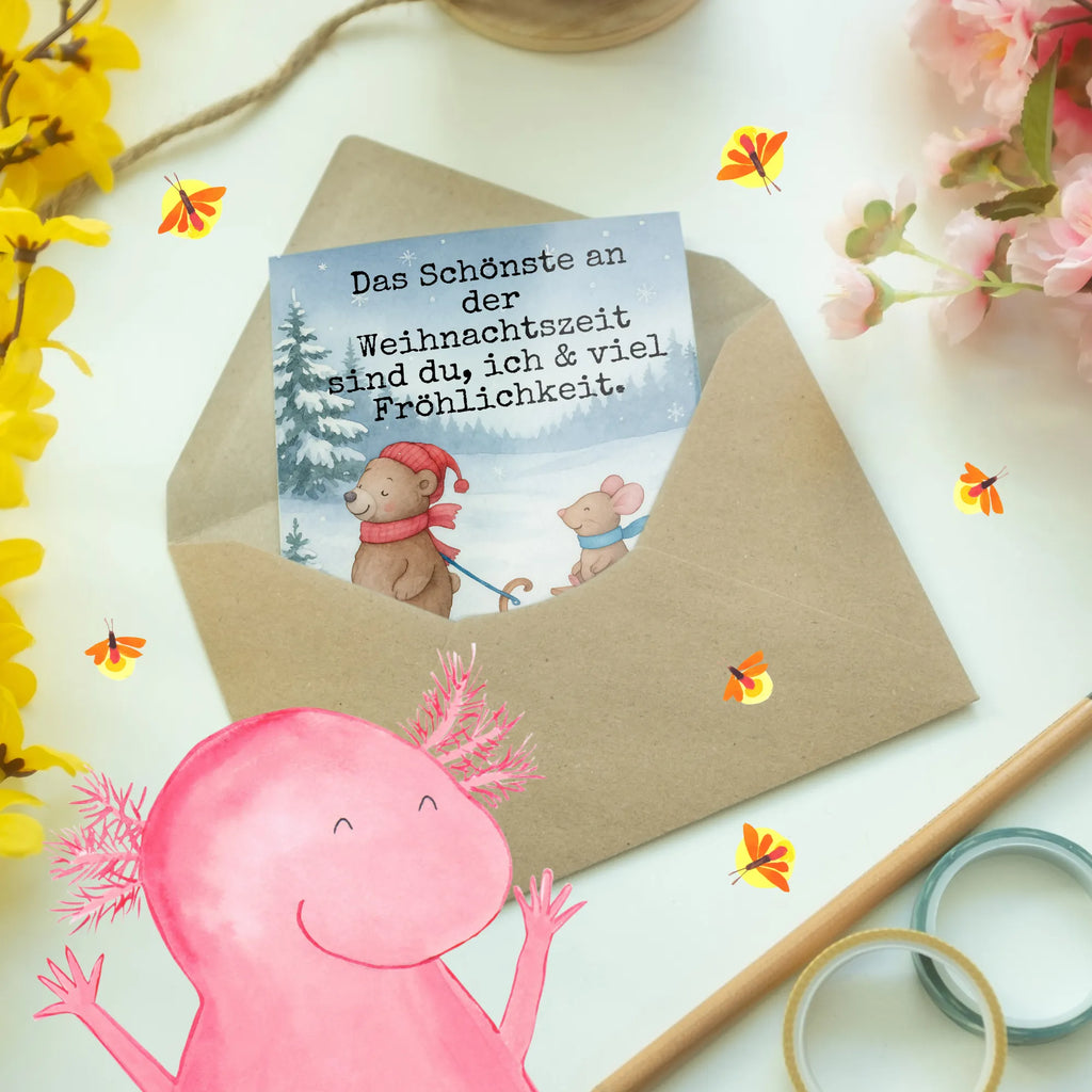 Grußkarte Bär und Maus Schlitten Design Grußkarte, Klappkarte, Einladungskarte, Glückwunschkarte, Hochzeitskarte, Geburtstagskarte, Karte, Ansichtskarten, Winter, Weihnachten, Weihnachtsdeko, Nikolaus, Advent, Heiligabend, Wintermotiv