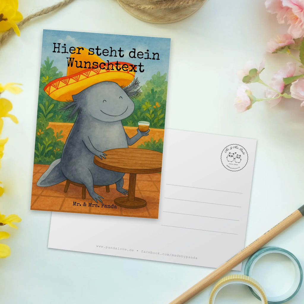 Personalisierte Postkarte Axolotl Tequila Design Postkarte mit Namen, Geschenkkarte mit Wunschtext, Einladung mit Namen, Postkarte mit Wunschtext, Postkarte personalisierbar, Karte mit Wunschtext, Postkarte bedrucken, Karte mit Namen, Geschenkkarte mit Namen, Ansichtskarte mit Namen, Grußkarte mit Namen, Grußkarte mit Wunschtext, Einladung mit Wunschtext, Ansichtskarte mit Wunschtext, Axolotl, Molch, Lurch, Spruch, Mexiko, Sombrero, Axolot, Mexico, Motivation, Zitrone, Schwanzlurch, Tequila, Lurche, Feuerdrache, Feuersalamander