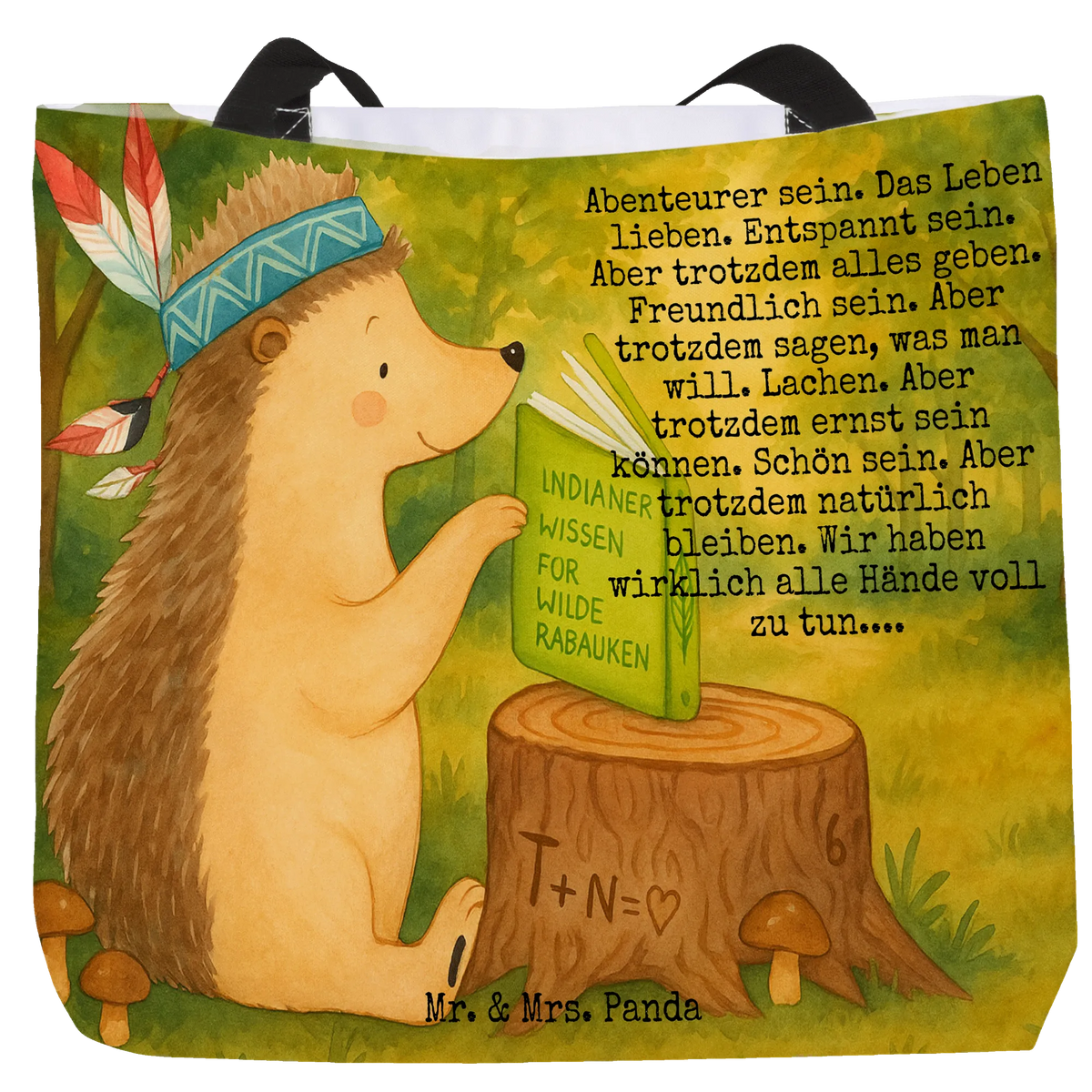Shopper Igel Federschmuck Design Pandatasche, City-Shopper, Freizeittasche, Tragebeutel, Schulbeutel, Alltagstasche, Tragetasche, Schultasche, Reisetasche, Tasche, Einkaufstasche, studententasche, Büchertasche, XL Tasche, Tote Bag, Statement-Tasche, Urlaubstasche, Beutel, Strandtasche, Stoffbeutel, Unitasche, Laptoptasche, Tiere, Waldtiere, Lagerfeuer, Igel, Abenteuer, Camping, Indianer