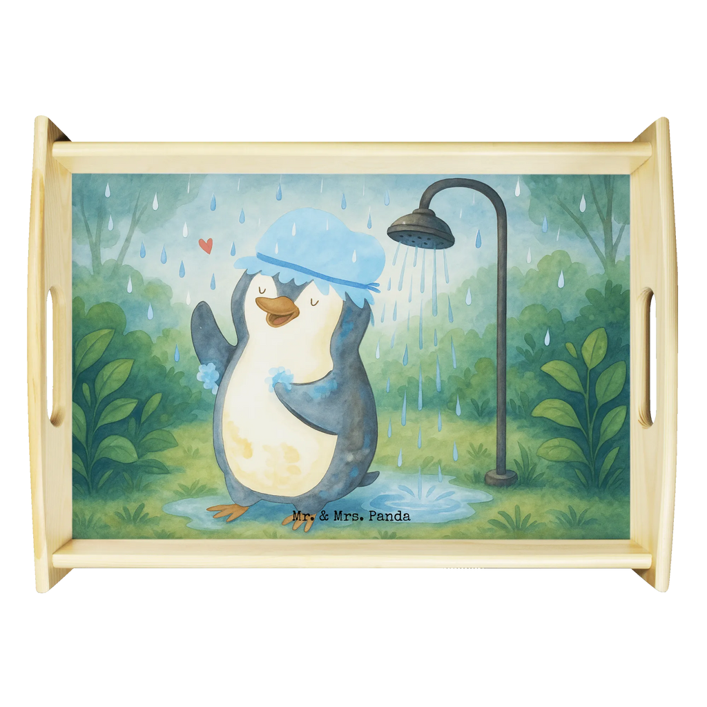 Serviertablett Pinguin Duschen Design Holztablett, Frühstückstablett, Serviertablett, Küchentablett, Tablett, Dekotablett, Pinguin, duschen, Dusche, Lebensmotto, glücklich sein, Motivation, Neustart, Pinguine, Neuanfang