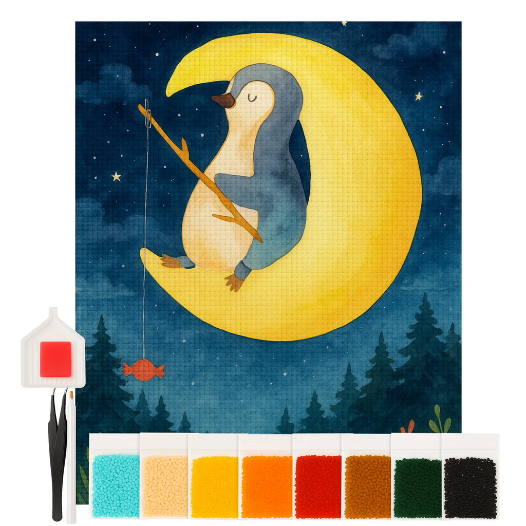 Diamond Painting Pinguin Mond Design Kristallbild, Kreativität, DIY, Diamond Painting, Pinguin, Schlafzimmer, Einschlafen, Schlafstörungen, Nachtruhe, schlafen, Spruch, Gästezimmer, Pinguine