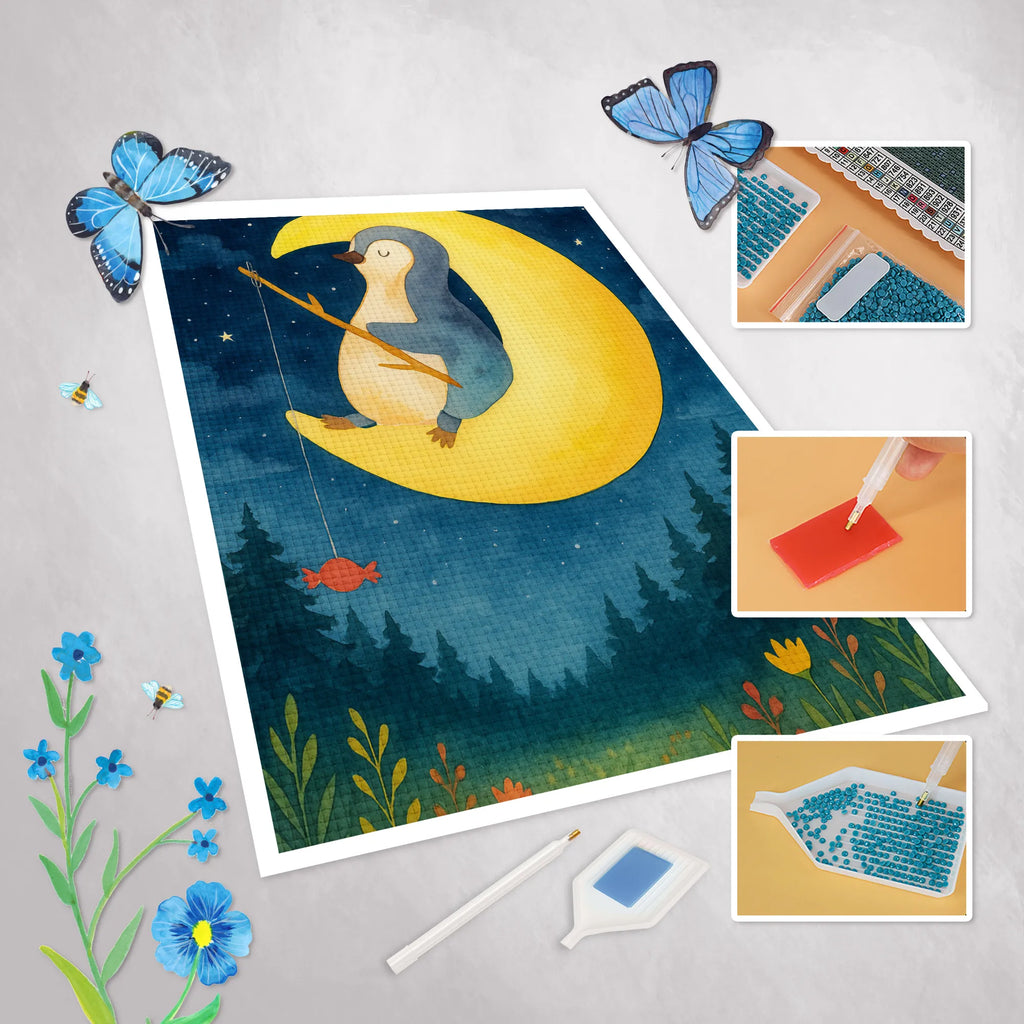 Diamond Painting Pinguin Mond Design Kristallbild, Kreativität, DIY, Diamond Painting, Pinguin, Schlafzimmer, Einschlafen, Schlafstörungen, Nachtruhe, schlafen, Spruch, Gästezimmer, Pinguine