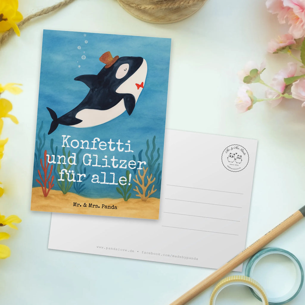 Postkarte Orca Zylinder Design Postkarte, Karte, Geschenkkarte, Grußkarte, Einladung, Ansichtskarte, Geburtstagskarte, Einladungskarte, Dankeskarte, Ansichtskarten, Einladung Geburtstag, Einladungskarten Geburtstag, Meerestiere, Meer, Urlaub, Narwal, Glitter, Konfetti, Glitzer, Geburtstag, Feier, Fete, Fest, Glückwunsch, Orca