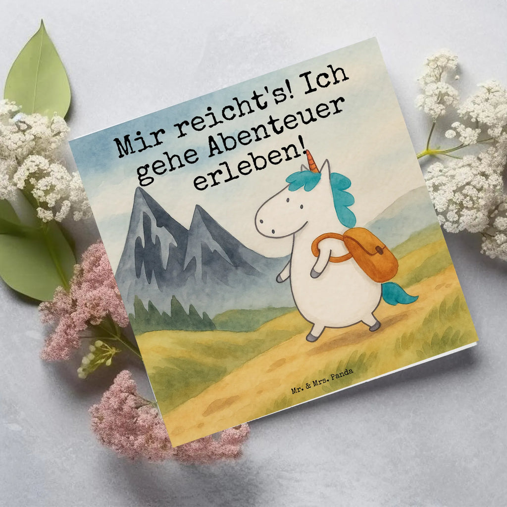Deluxe Card unicorn climber Design Karte, Grußkarte, Klappkarte, Einladungskarte, Glückwunschkarte, Hochzeitskarte, Geburtstagskarte, Hochwertige Grußkarte, Hochwertige Klappkarte, Einhorn, Einhörner, Einhorn Deko, Unicorn, Bergsteiger, Abenteuer, Berge, Abenteurer, Weltenbummler, Weltreise, Reisen, Urlaub, Entdecker