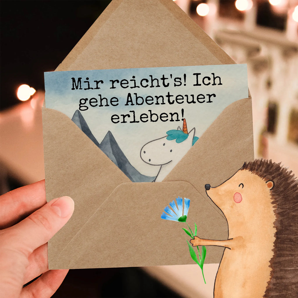 Deluxe Card unicorn climber Design Karte, Grußkarte, Klappkarte, Einladungskarte, Glückwunschkarte, Hochzeitskarte, Geburtstagskarte, Hochwertige Grußkarte, Hochwertige Klappkarte, Einhorn, Einhörner, Einhorn Deko, Unicorn, Bergsteiger, Abenteuer, Berge, Abenteurer, Weltenbummler, Weltreise, Reisen, Urlaub, Entdecker