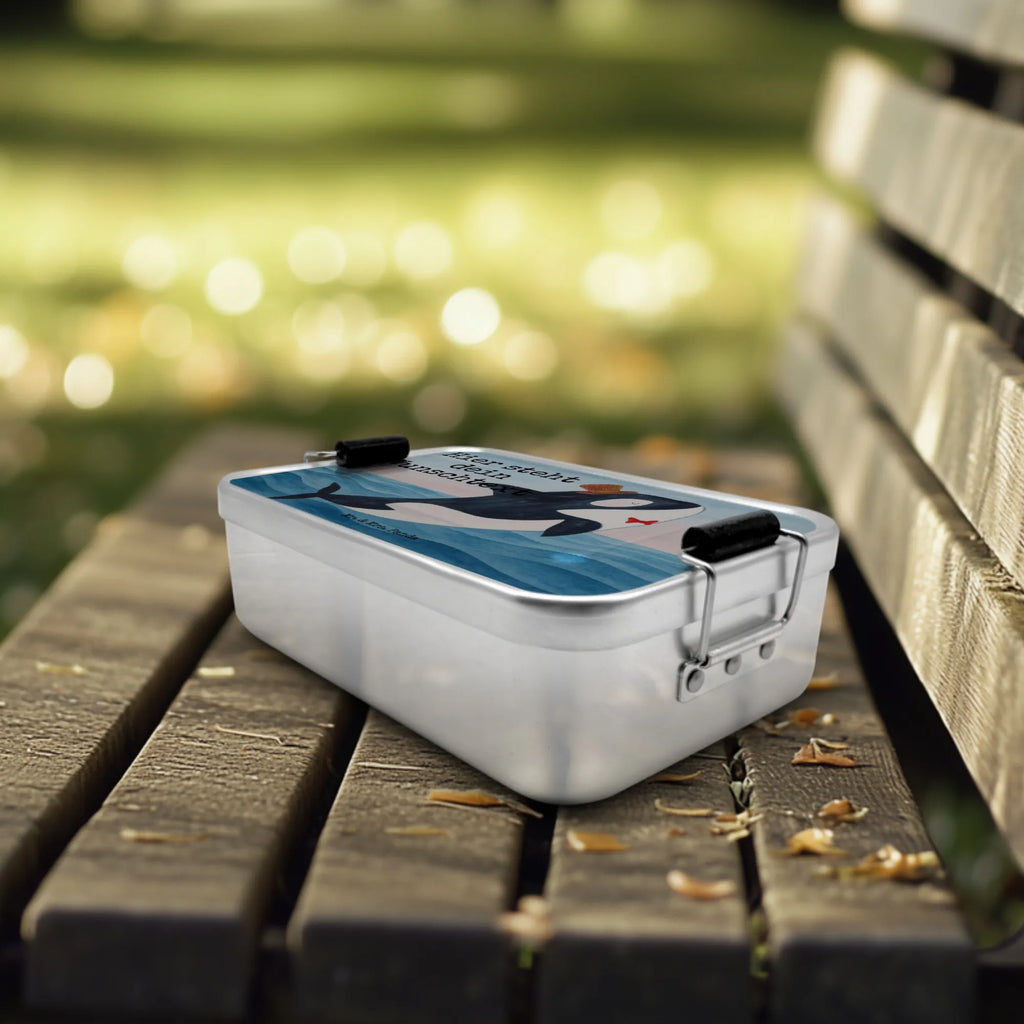 Personalisierte Metall Brotdose Orca Zylinder Design Geschenk mit Namen, Brotbox mit Namen, Brotdose, Schule, Brotbox, Brotdose mit Namen, Kindergarten, Uni, Meerestiere, Meer, Urlaub, Fete, Glitter, Geburtstag, Feier, Narwal, Glitzer, Fest, Konfetti, Glückwunsch, Orca