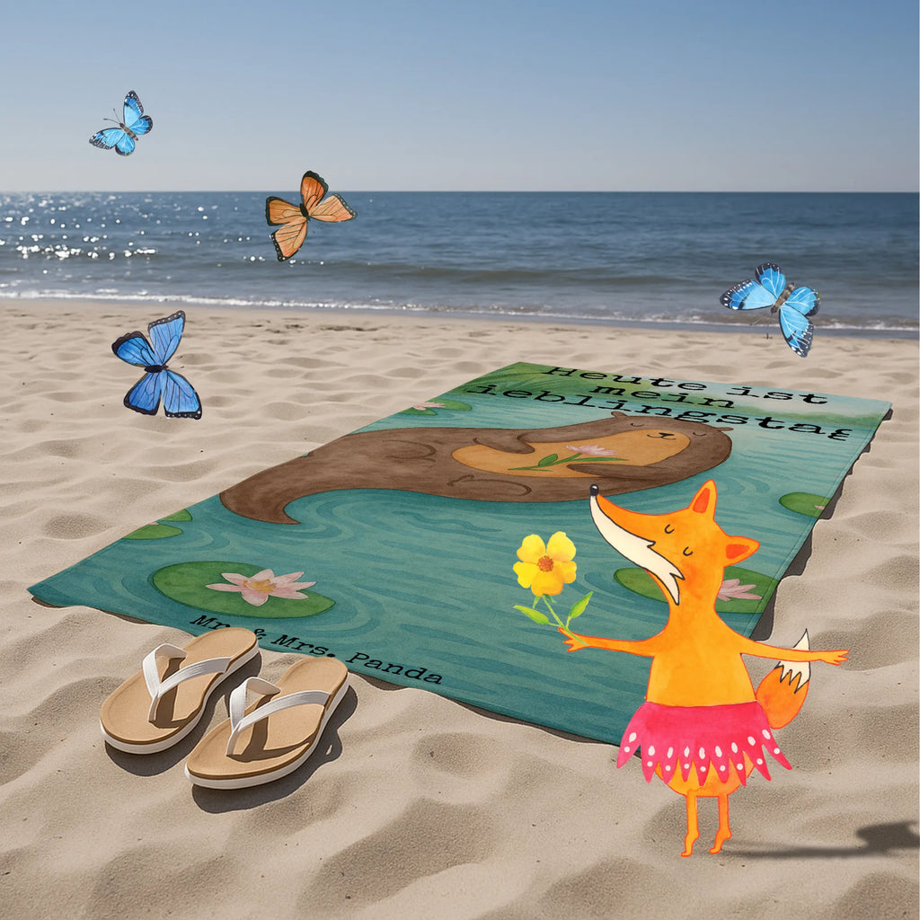 Badehandtuch Otter Seerose Design Duschtuch, Badetuch, Strandtuch, Saunatuch, Kinder Handtuch, Otter, Fischotter, Seeotter, Otter Seeotter See Otter