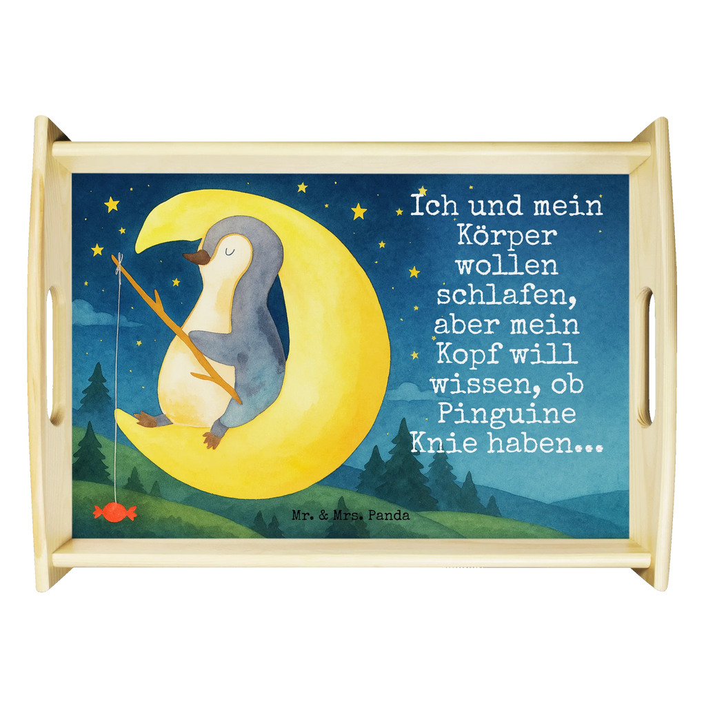 Serviertablett Pinguin Mond Design Serviertablett, Tablett, Holztablett, Küchentablett, Dekotablett, Frühstückstablett, Pinguin, Pinguine, Spruch, schlafen, Nachtruhe, Einschlafen, Schlafzimmer, Schlafstörungen, Gästezimmer