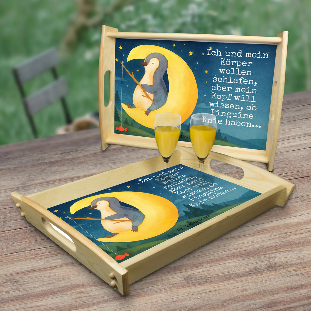 Serviertablett Pinguin Mond Design Serviertablett, Tablett, Holztablett, Küchentablett, Dekotablett, Frühstückstablett, Pinguin, Pinguine, Spruch, schlafen, Nachtruhe, Einschlafen, Schlafzimmer, Schlafstörungen, Gästezimmer
