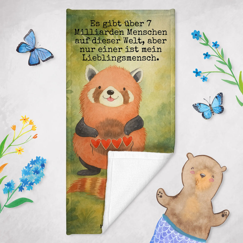 Badehandtuch Roter Panda Design Duschtuch, Badetuch, Strandtuch, Saunatuch, Kinder Handtuch, Tiermotive, Gute Laune, lustige Sprüche, Tiere, Panda, Liebe, Rot, Herz, Liebling, Lieblingsmensch