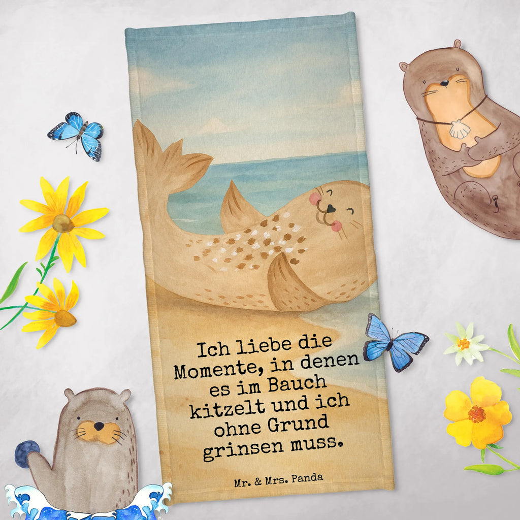 Badehandtuch Robbe Liegen Design Duschtuch, Badetuch, Strandtuch, Saunatuch, Kinder Handtuch, Tiermotive, Gute Laune, lustige Sprüche, Tiere, Robbe, Robben, Seehund, Strand, Meerestier, Ostsee, Nordsee, Lachen, Freude