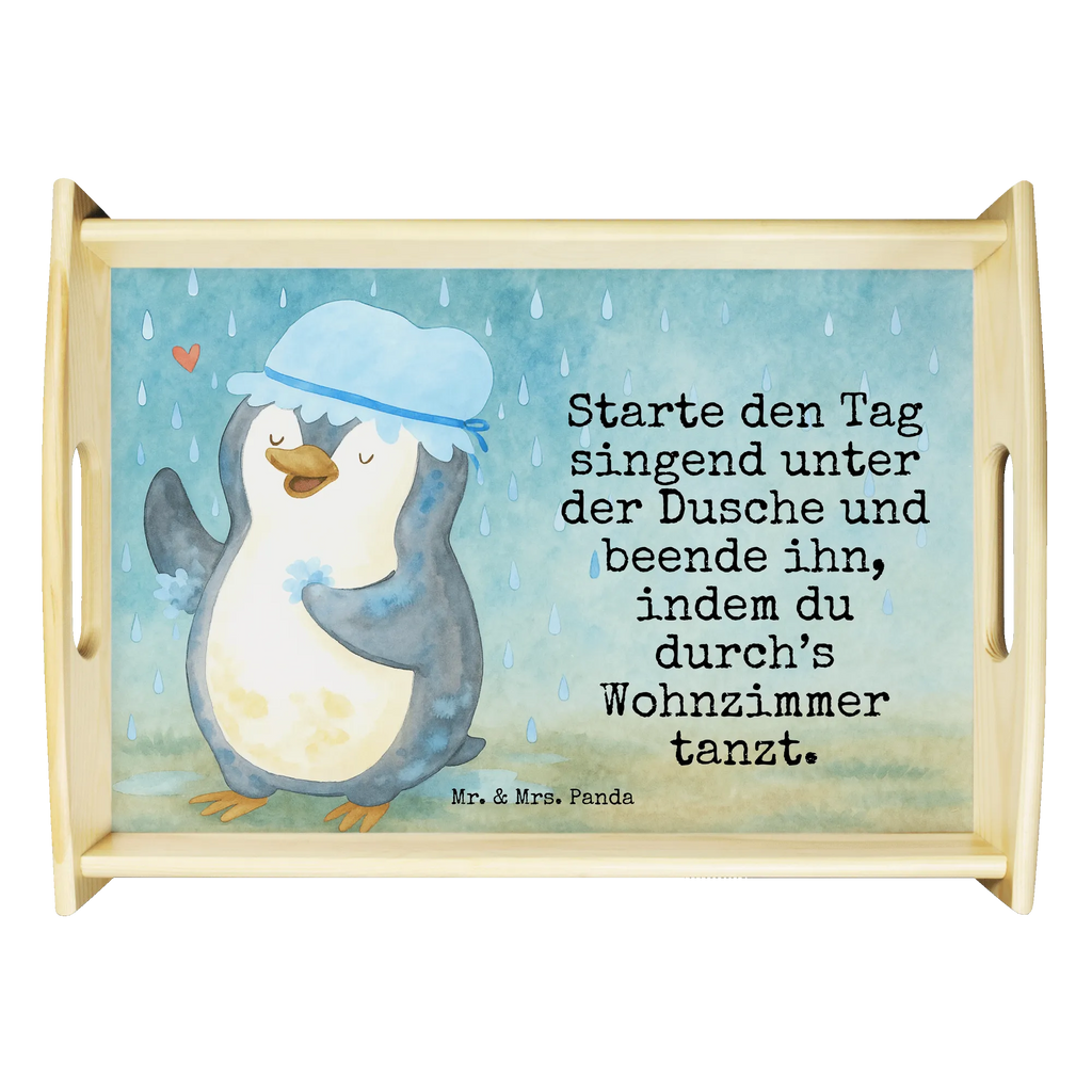Serviertablett Pinguin Duschen Design Holztablett, Frühstückstablett, Serviertablett, Küchentablett, Tablett, Dekotablett, Pinguin, duschen, Dusche, Lebensmotto, glücklich sein, Motivation, Neustart, Pinguine, Neuanfang