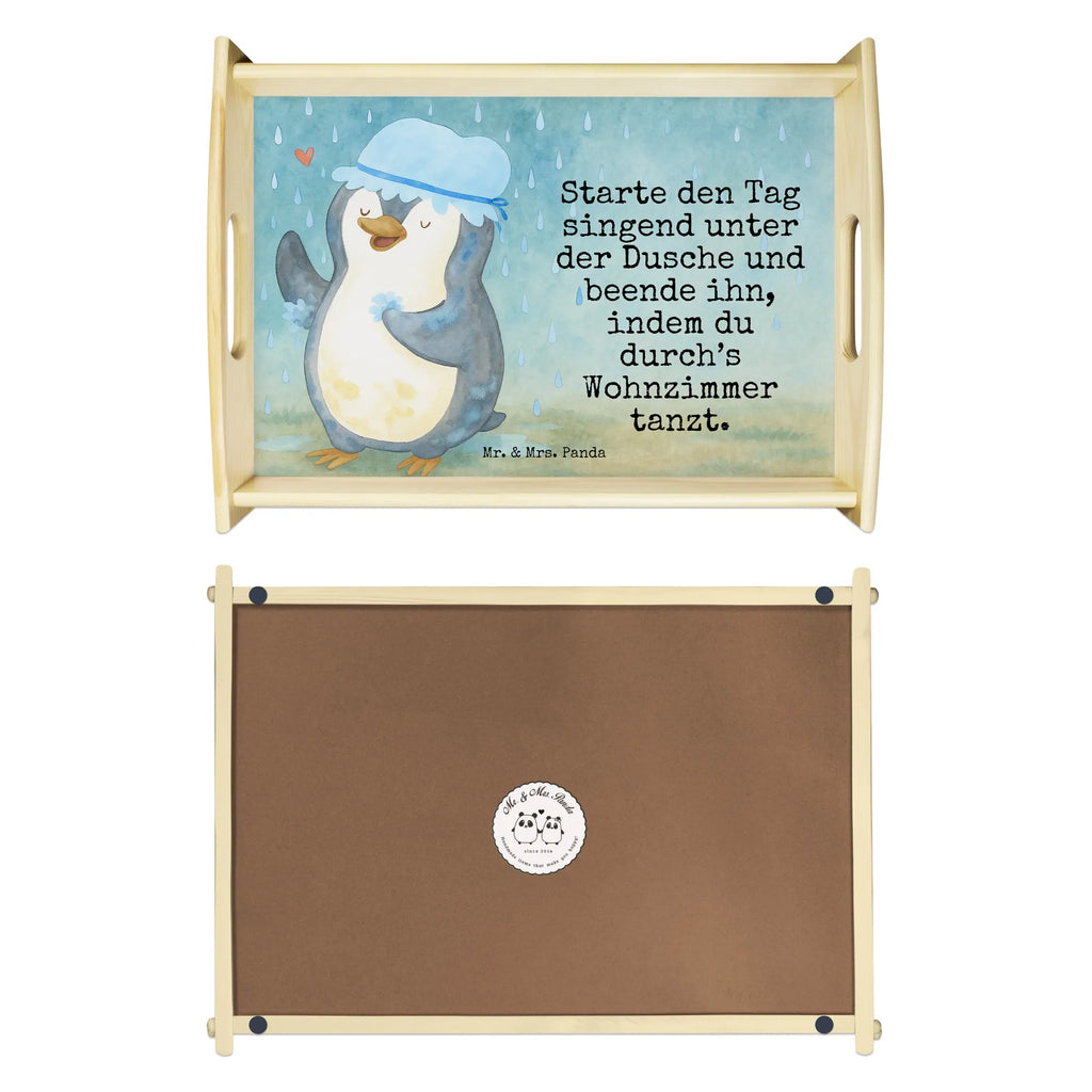 Serviertablett Pinguin Duschen Design Holztablett, Frühstückstablett, Serviertablett, Küchentablett, Tablett, Dekotablett, Pinguin, duschen, Dusche, Lebensmotto, glücklich sein, Motivation, Neustart, Pinguine, Neuanfang