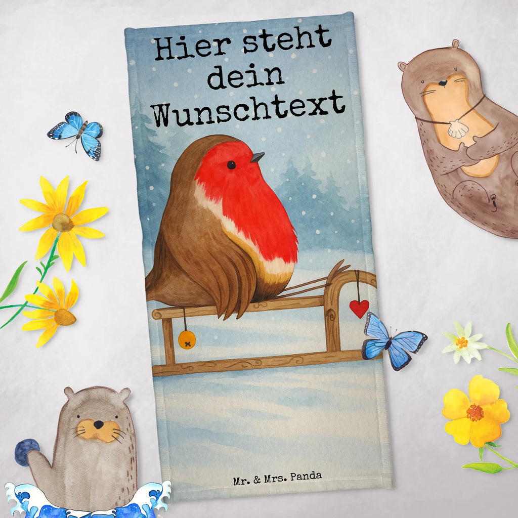 Spersonalizowany ręcznik kąpielowy rudzik sanki Design Saunatuch mit Namen, Kinder Handtuch mit Namen, Duschtuch mit Namen, Personalisiertes Handtuch, Personalisiertes Badetuch, Strandtuch mit Namen, Badetuch mit Namen, Winter, Weihnachten, Weihnachtsdeko, Nikolaus, Advent, Heiligabend, Wintermotiv, Schlitten, Vogel