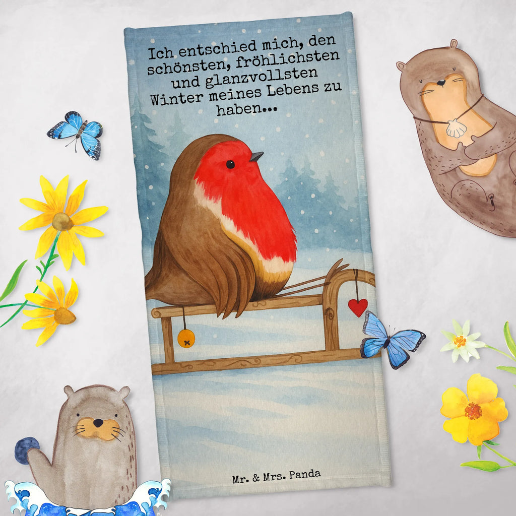 Badehandtuch Rotkehlchen Schlitten Design Duschtuch, Badetuch, Strandtuch, Saunatuch, Kinder Handtuch, Winter, Weihnachten, Weihnachtsdeko, Nikolaus, Advent, Heiligabend, Wintermotiv, Schlitten, Vogel