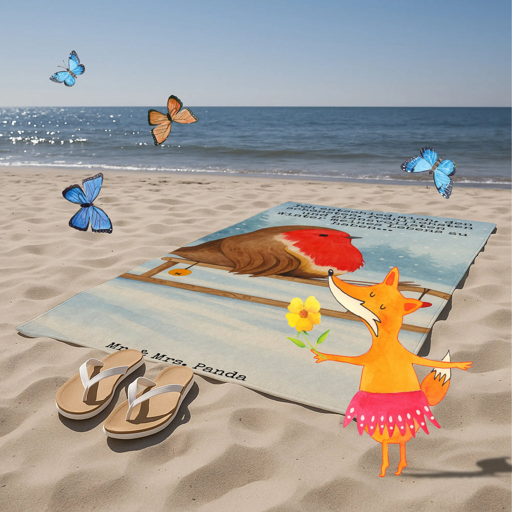 Badehandtuch Rotkehlchen Schlitten Design Duschtuch, Badetuch, Strandtuch, Saunatuch, Kinder Handtuch, Winter, Weihnachten, Weihnachtsdeko, Nikolaus, Advent, Heiligabend, Wintermotiv, Schlitten, Vogel