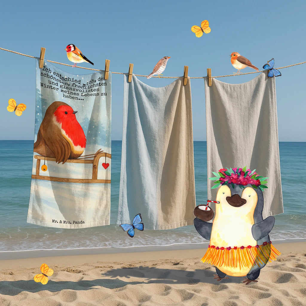 Badehandtuch Rotkehlchen Schlitten Design Duschtuch, Badetuch, Strandtuch, Saunatuch, Kinder Handtuch, Winter, Weihnachten, Weihnachtsdeko, Nikolaus, Advent, Heiligabend, Wintermotiv, Schlitten, Vogel